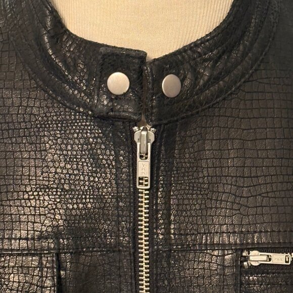 Moto Black Leather Jacket Womens Reptile Large Full Zip Lizard Biker i.e. Edgy - Picture 4 of 11